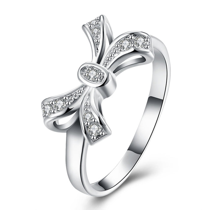 Women's Elegant Bow CZ Silver Plated Ring