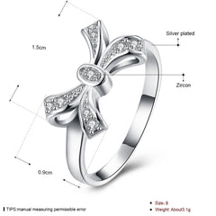 Women's Elegant Bow CZ Silver Plated Ring