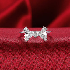 Women's Elegant Bow CZ Silver Plated Ring