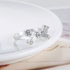 Women's Elegant Bow CZ Silver Plated Ring