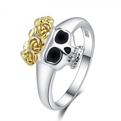 Women's Skull Crowned with Roses Silver and Gold Plated Ring