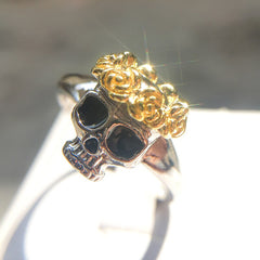 Women's Skull Crowned with Roses Silver and Gold Plated Ring