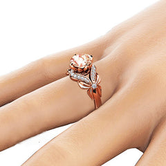 Women's European Vintage Rose and Knot CZ Rose Gold Plated Ring