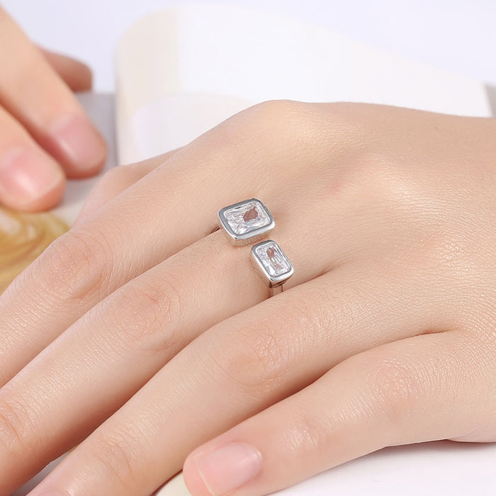 Women's Open Band Adjustable Large CZ Platinum Plated Ring