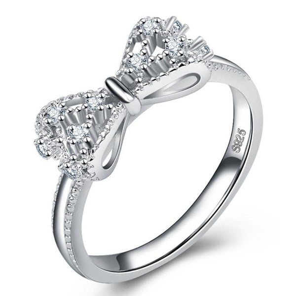 Women's Sleek Bow CZ Platinum Plated Ring