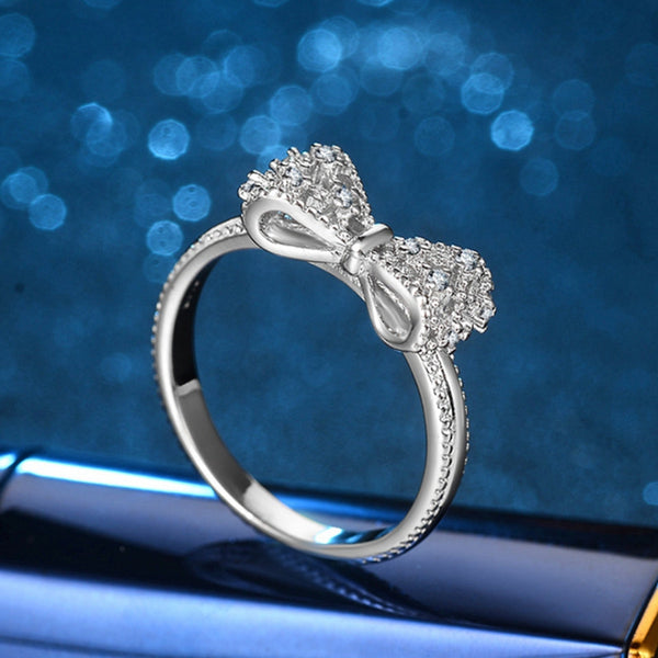 Women's Sleek Bow CZ Platinum Plated Ring