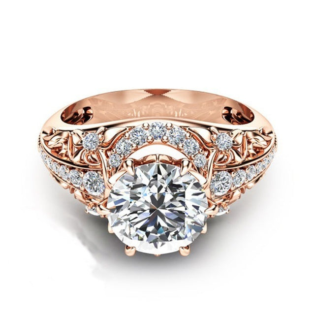 Women's Austrian Elaborate Weave Crown Set CZ Rose Gold Plated Ring