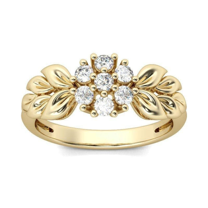 Women's European Classic Flower Gold Plated CZ Ring