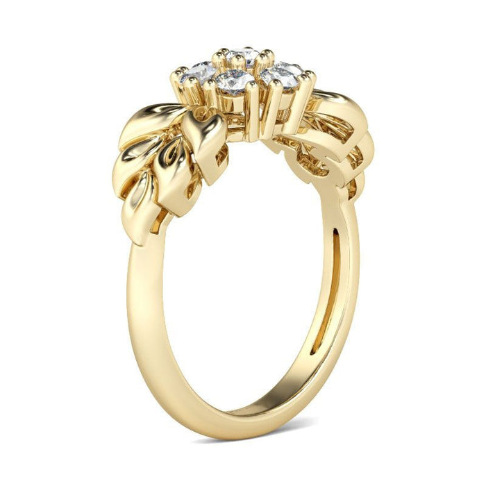 Women's European Classic Flower Gold Plated CZ Ring