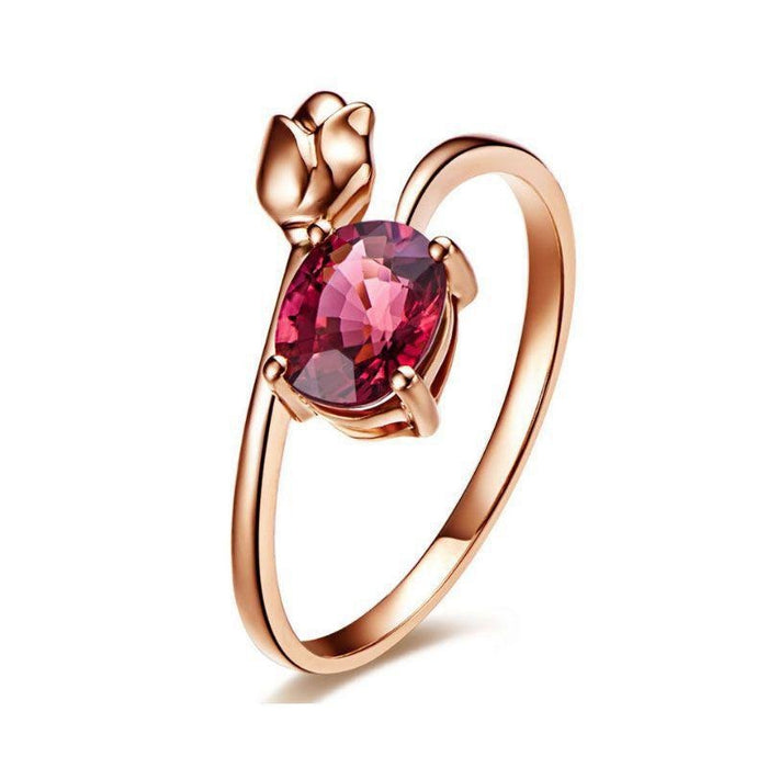 Women's Tension Set Rose and Ruby CZ Rose Gold Plated Ring