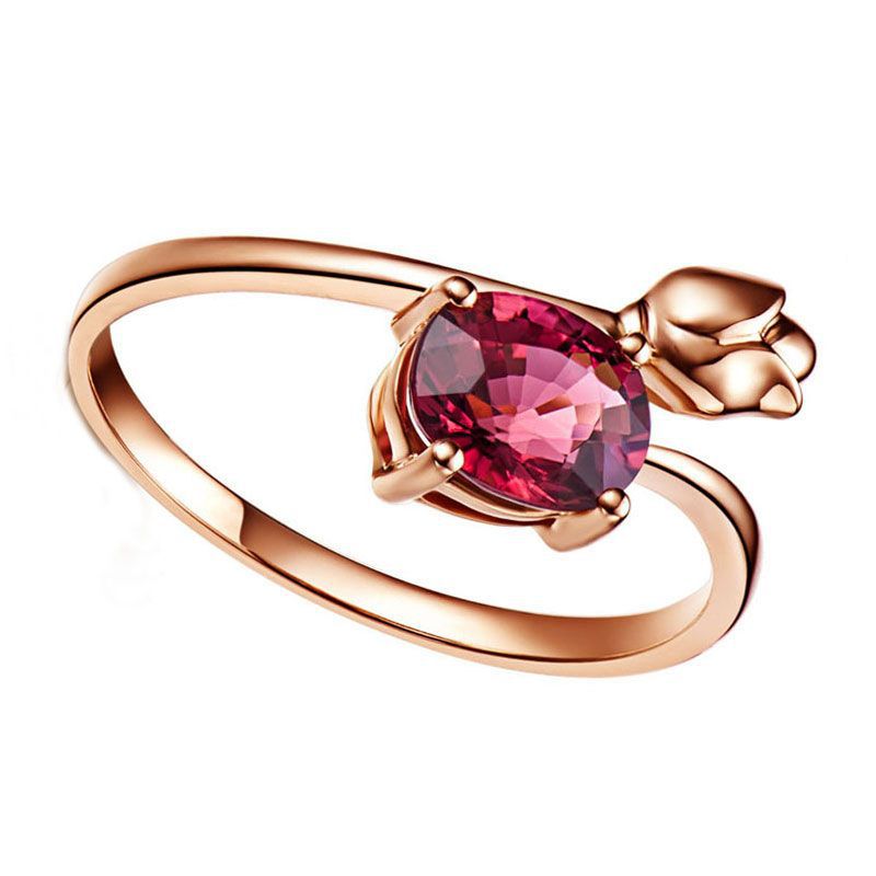 Women's Tension Set Rose and Ruby CZ Rose Gold Plated Ring