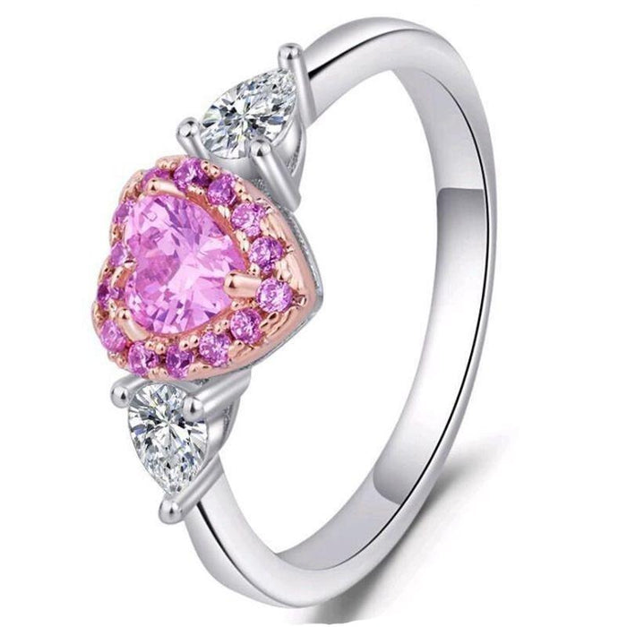 Women's Pink Heart Shaped CZ Platinum Plated Ring