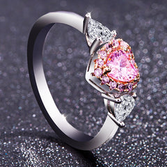 Women's Pink Heart Shaped CZ Platinum Plated Ring