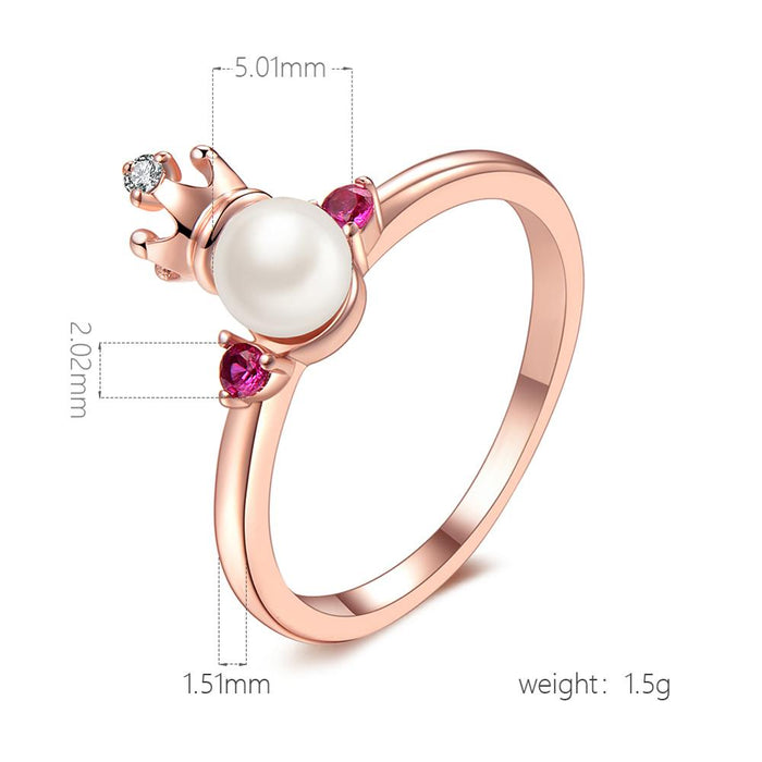 Women's Crown Set Imitation Pearl Rose Gold and Silver Plated CZ Ring