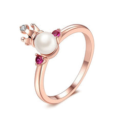 Women's Crown Set Imitation Pearl Rose Gold and Silver Plated CZ Ring