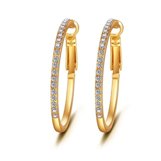 Women's Rhinestone Rose Gold Plated Dual Hoop Earrings