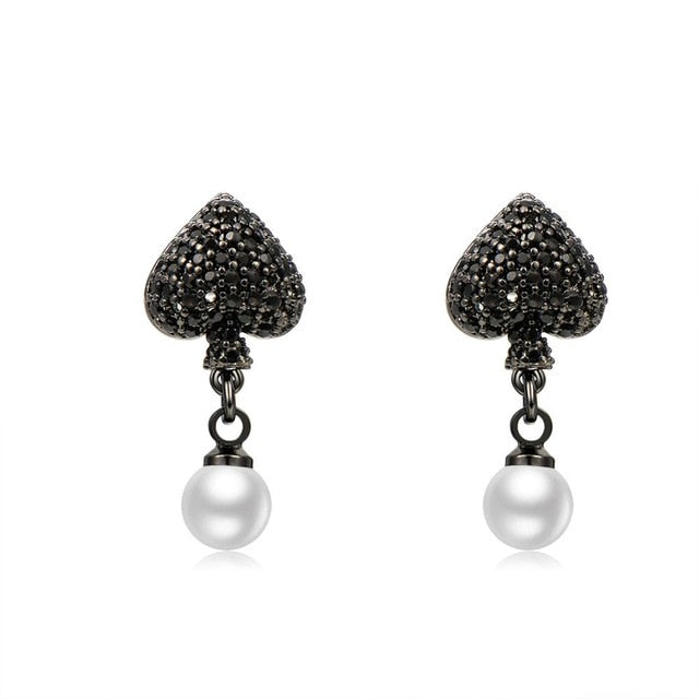 Women's Poker Spade Imitation Pearl Drop Earrings