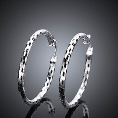 Women's CZ Checkered Silver Plated Classic Hoop Earrings