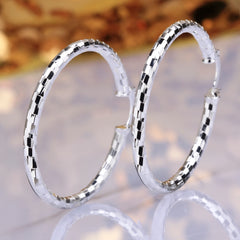 Women's CZ Checkered Silver Plated Classic Hoop Earrings