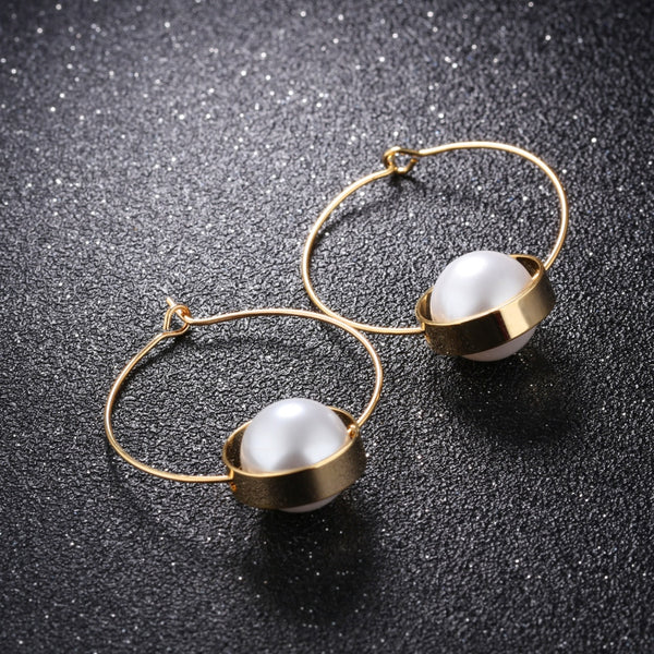 Women's Imitation Pearl Gold Plated Drop Earrings