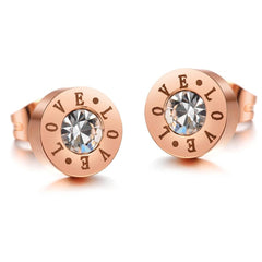 Women's 'Love' Rose Gold Plated CZ Stud Earrings