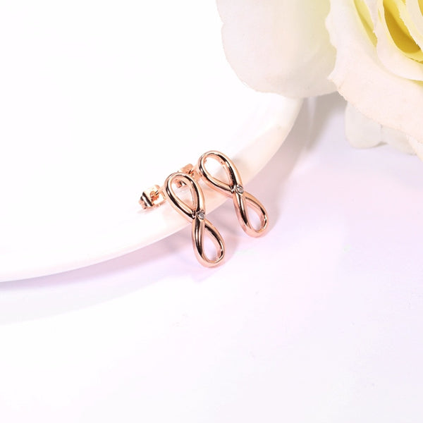 Rose Gold And CZ Infinity Shape Stud Earrings