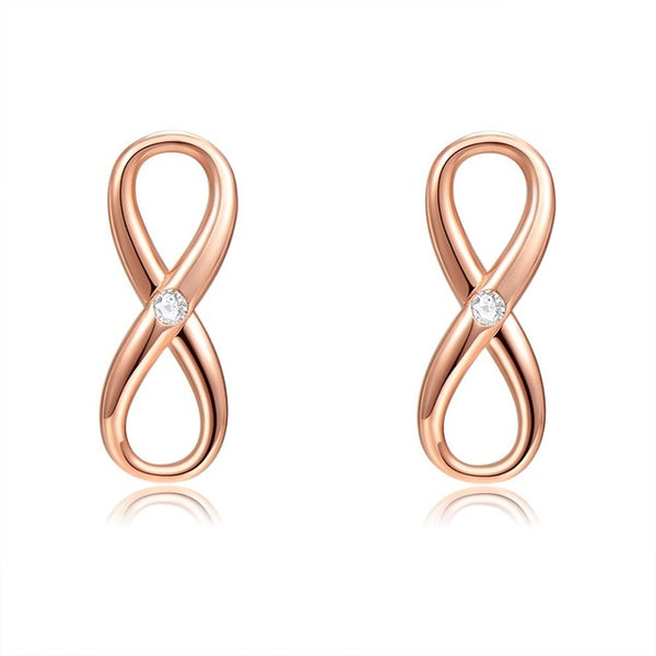 Rose Gold And CZ Infinity Shape Stud Earrings