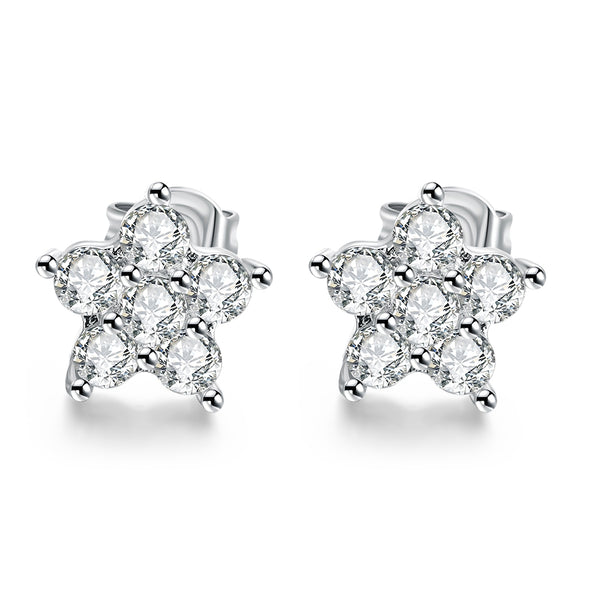 Cubic Zirconia Silver Snow Flake Stud Earrings