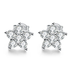 Cubic Zirconia Silver Snow Flake Stud Earrings