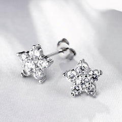 Cubic Zirconia Silver Snow Flake Stud Earrings