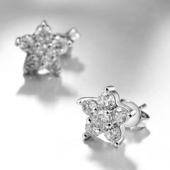 Cubic Zirconia Silver Snow Flake Stud Earrings