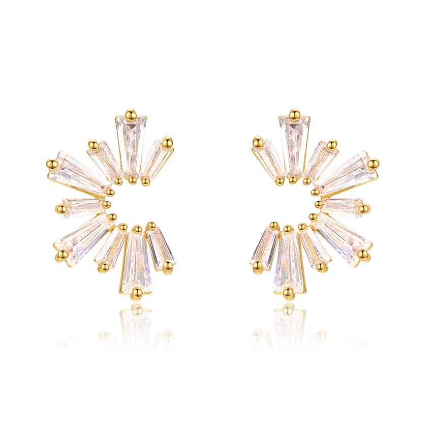 Cubic Zirconia Star Burst Flower Stud Earrings