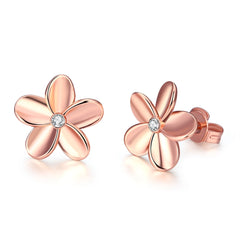 Cubic Zirconia And Rose Gold Flower Rhinestone Stud Earrings