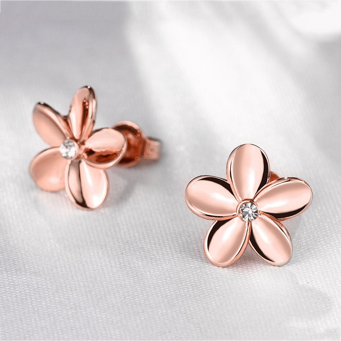 Cubic Zirconia And Rose Gold Flower Rhinestone Stud Earrings