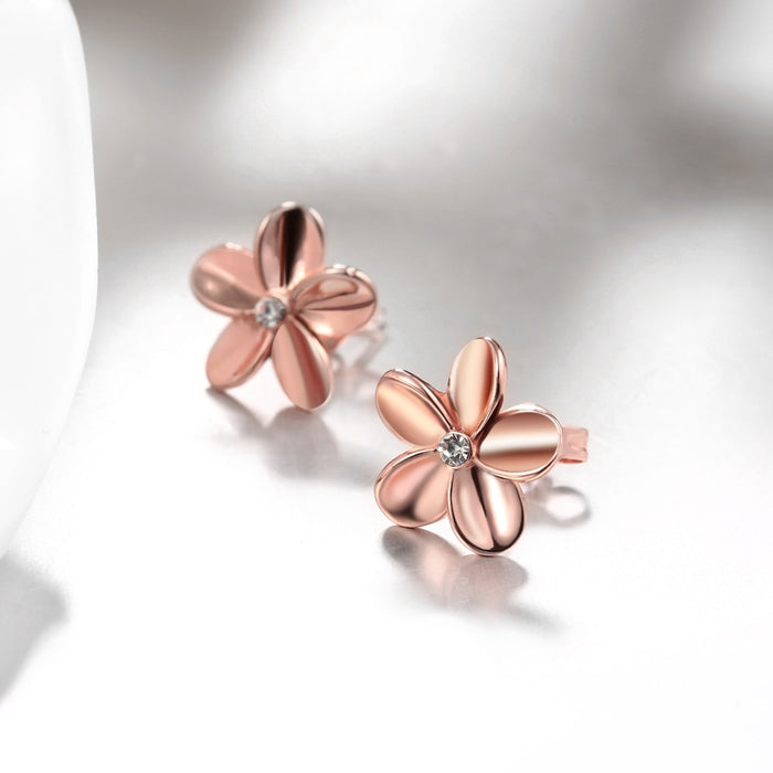 Cubic Zirconia And Rose Gold Flower Rhinestone Stud Earrings