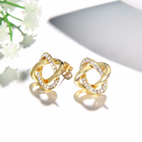 Gold Knot Cubic Zirconia Stud Earrings