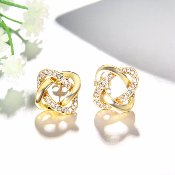 Gold Knot Cubic Zirconia Stud Earrings