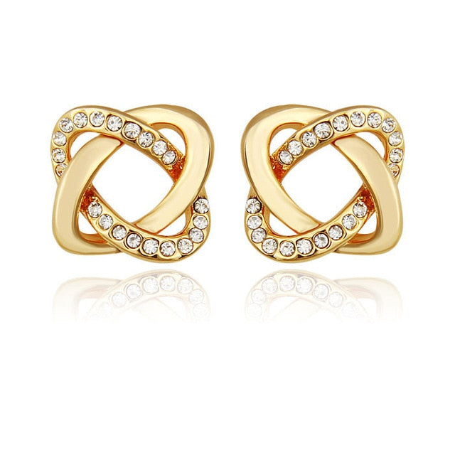 Gold Knot Cubic Zirconia Stud Earrings