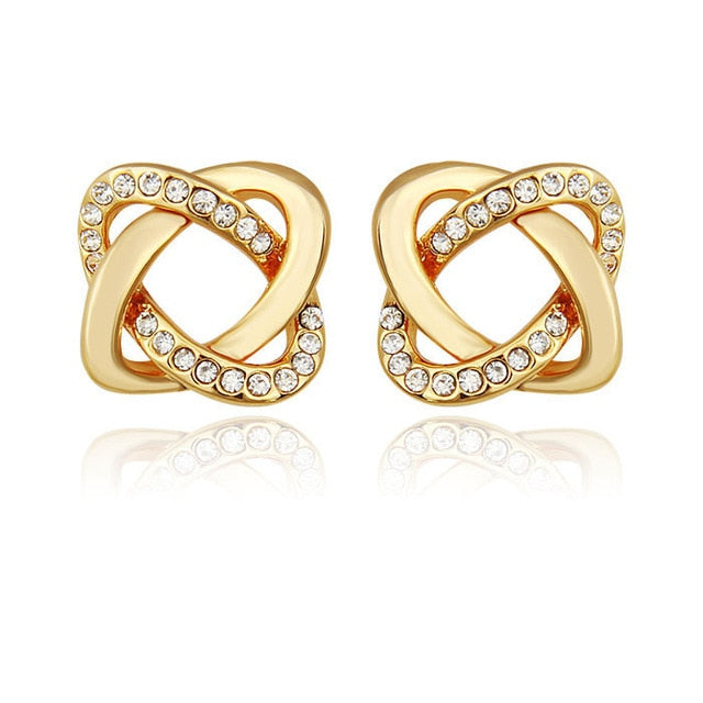 Gold Knot Cubic Zirconia Stud Earrings