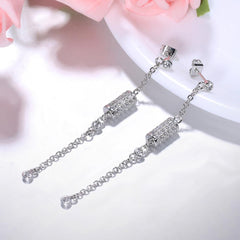 CZ Dangle Long Chain Pendant Earrings