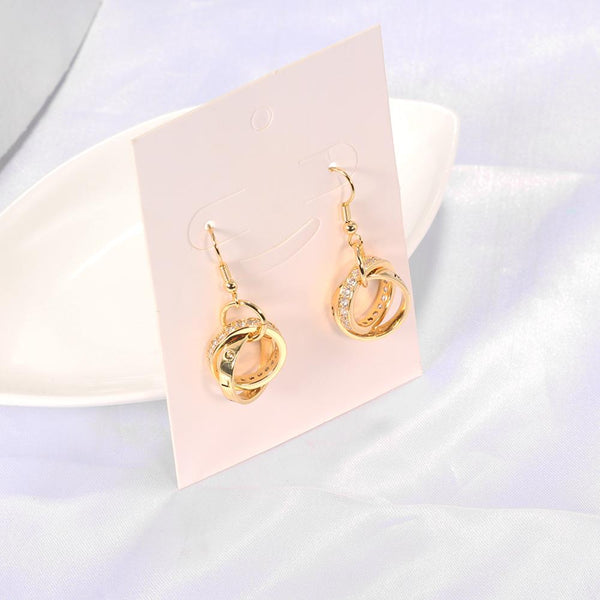 Round Love Pendant CZ Golden Drop Earrings