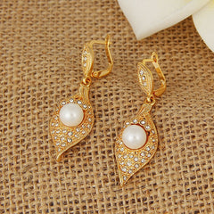 Simulated Pearl And CZ Gold Vintage Indian Style Drop Earrings