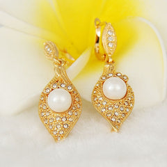 Simulated Pearl And CZ Gold Vintage Indian Style Drop Earrings