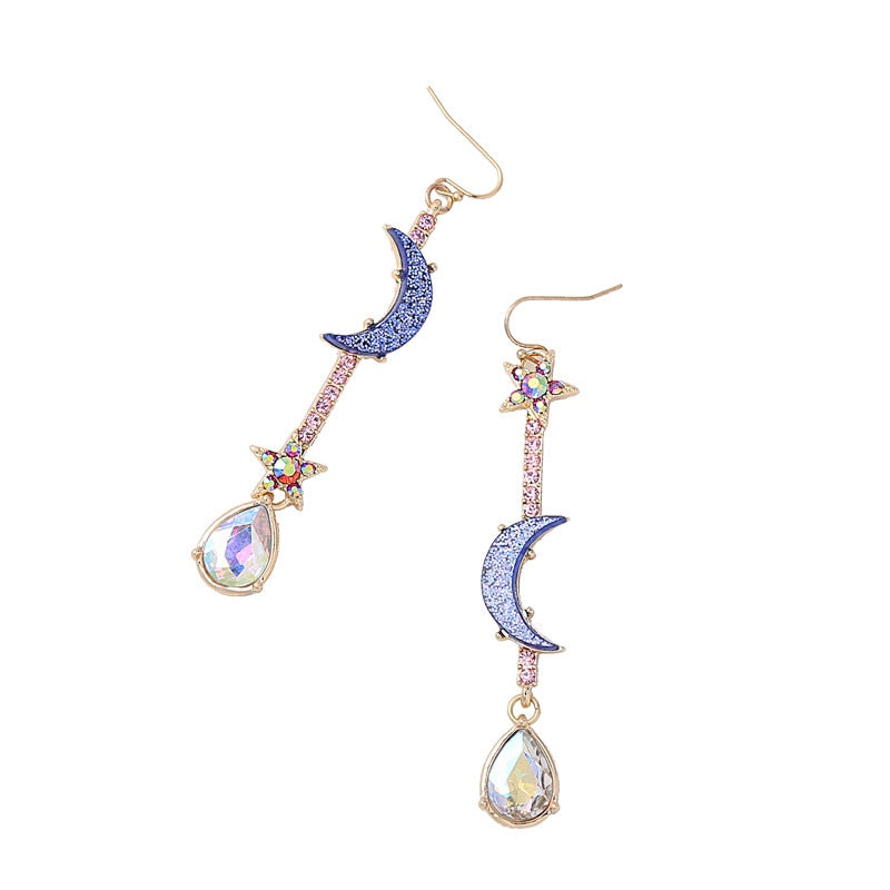 Moon And Stone Rhinestone Shiny Drop Crystal Earrings