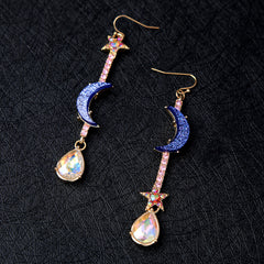 Moon And Stone Rhinestone Shiny Drop Crystal Earrings