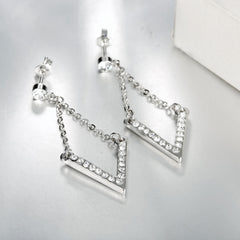 Silver Chain CZ Drop Rhinestone Crystal Earrings