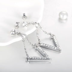 Silver Chain CZ Drop Rhinestone Crystal Earrings