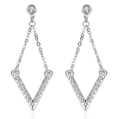 Silver Chain CZ Drop Rhinestone Crystal Earrings