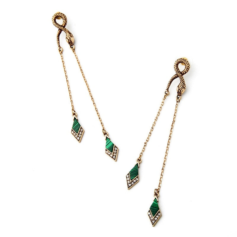 Emerald Color Pendant Drop Bohemian Earrings