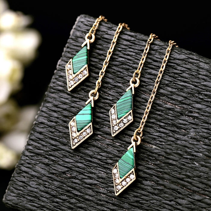 Emerald Color Pendant Drop Bohemian Earrings